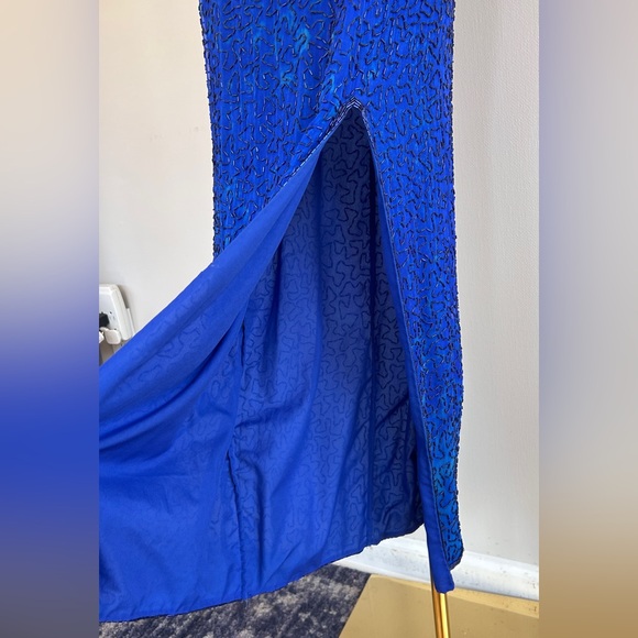 VTG LAURENCE KAZAR 90s 100% Silk Beaded Halter Gown Prom Formal Maxi Dress Sz S - Picture 6 of 16